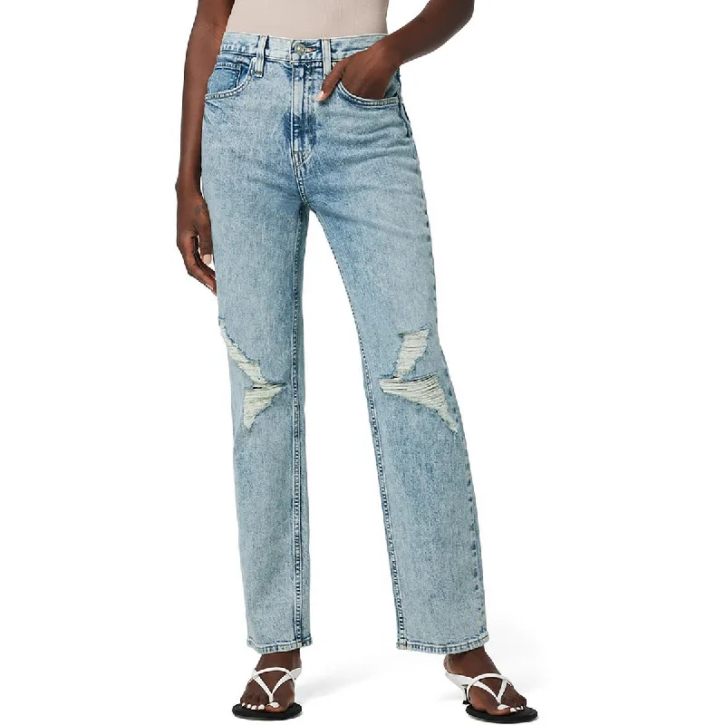 Hudson Womens Jade High Rise Distressed Straight Leg Jeans Fashionable Frayed Hem Denim