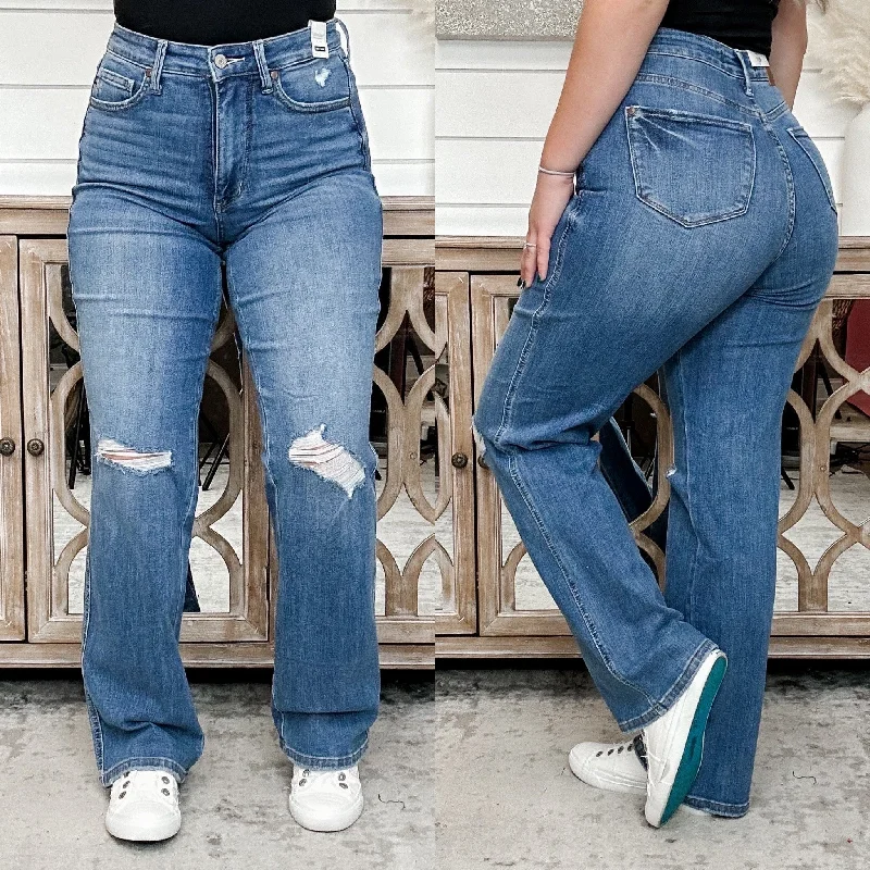 Judy Blue Alani Tummy Control Distressed High Rise Straight Leg Jeans Stylish Cargo Style Jeans Judy Blue Alani Tummy Control Distressed High Rise Straight Leg Jeans Stylish Cargo Style Jeans