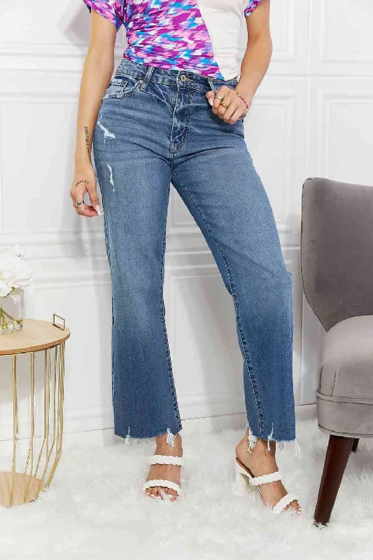 Kancan Melanie Crop Wide Leg Jeans Comfortable Mid-Rise Jeans