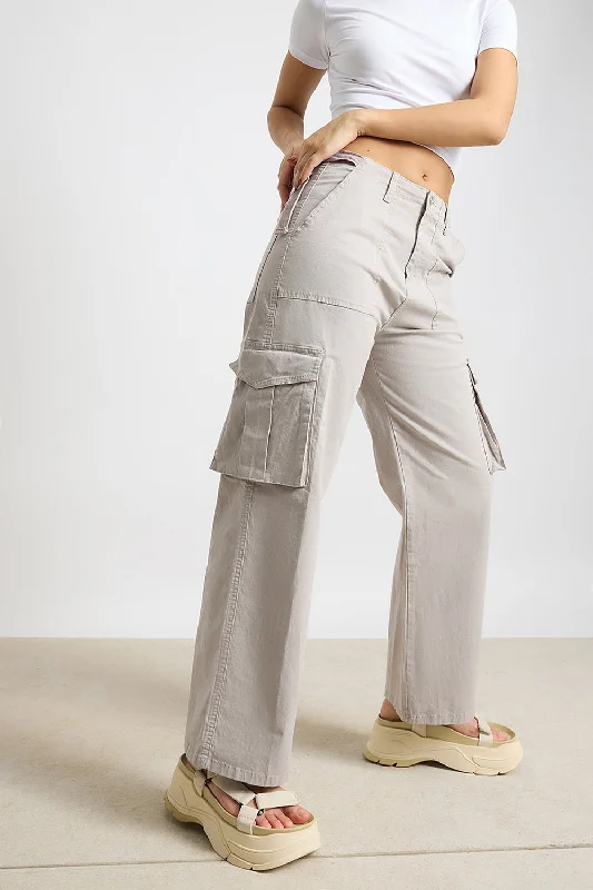 Grey Crest Cargo Jeans Chic Rip-Detail High-Waist Jeans