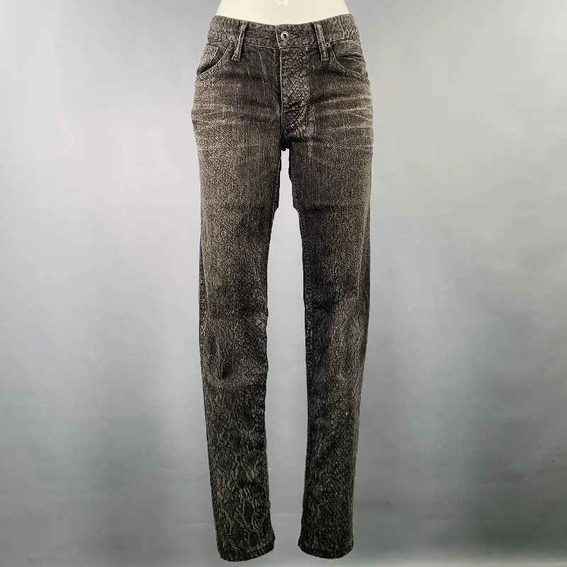 L.G.B Size 28 Grey Charcoal Cotton Polyurethane Snake Skin Print Jeans Chic Rolled Cuff Denim Jeans