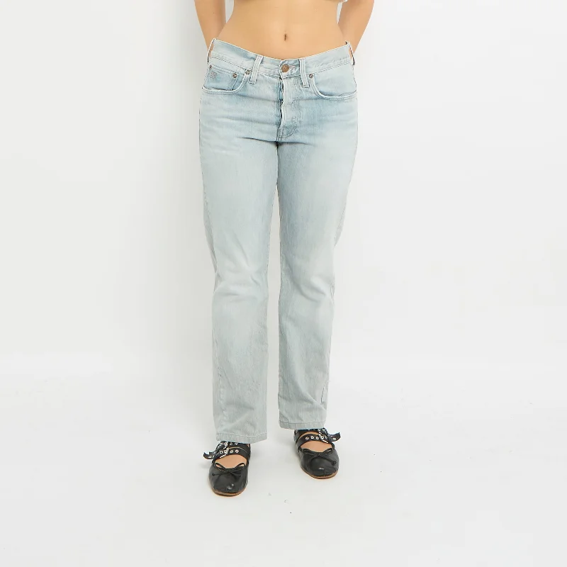Light Wash Straight Leg Jeans - UK 12 Trendy Wide-Legged High-Waist Jeans