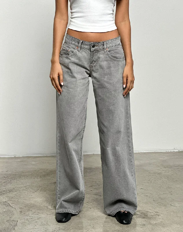 Low Rise Roomy Jeans in Bleach Grey Stylish Bootcut Denim Jeans