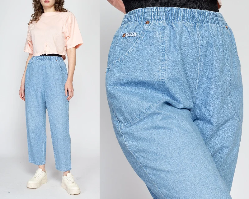 Medium 80s High Rise Elastic Waist Jeans 25"-28" Stylish Stone-Wash Denim Jeans
