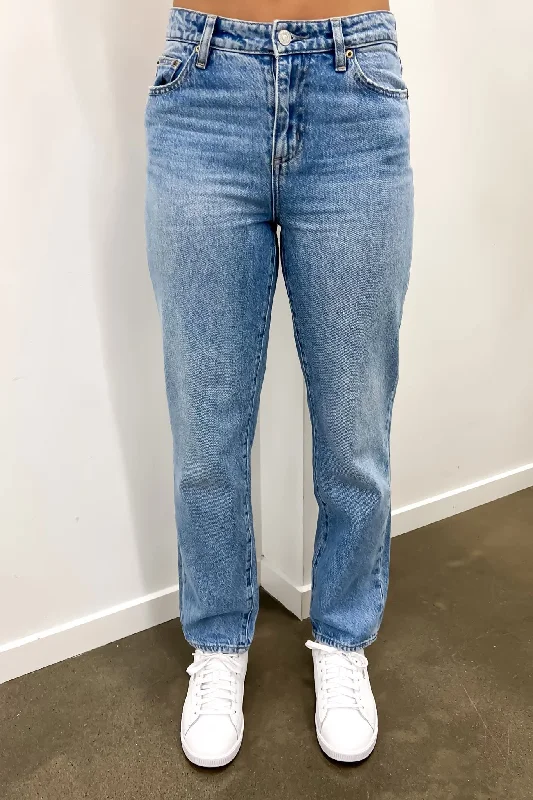 Mid Slim Straight Petite Jean Lafayette Blue Trendy Paperbag Waist Jeans