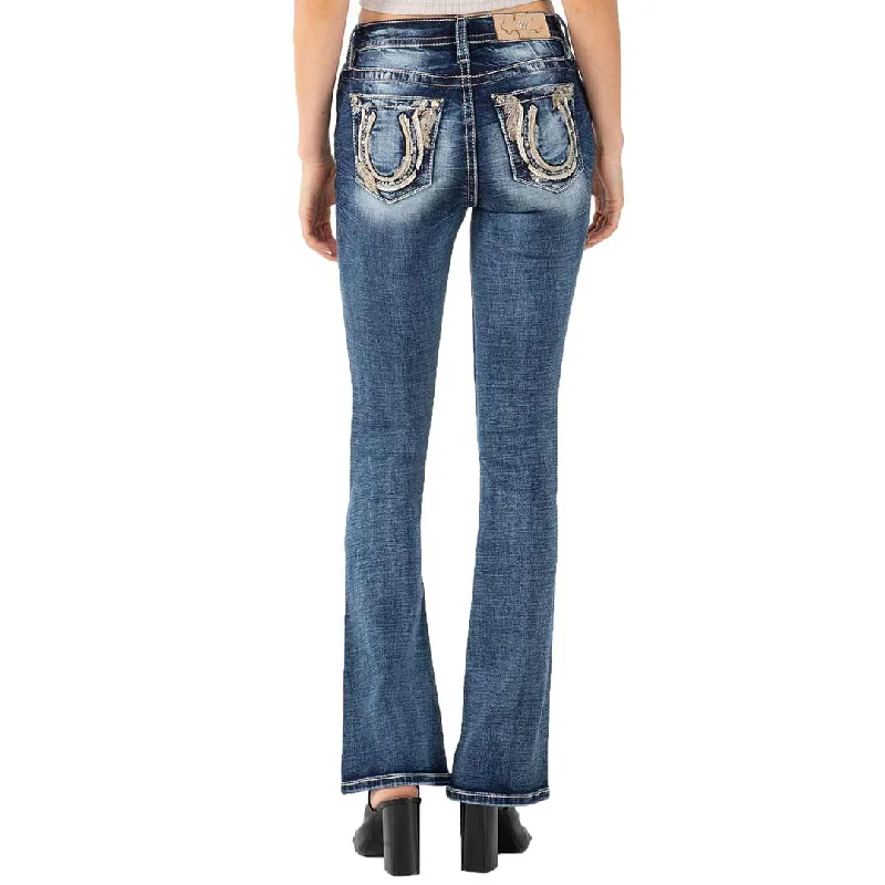 Miss Me Women's Horseshoe Pocket Bootcut Jeans Cozy Tencel Blend Denim Jeans