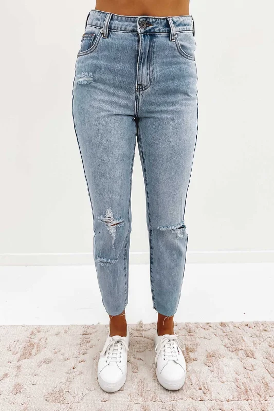 Monica Mom Jean Destroyed Blue Chic Ripped Jeans
