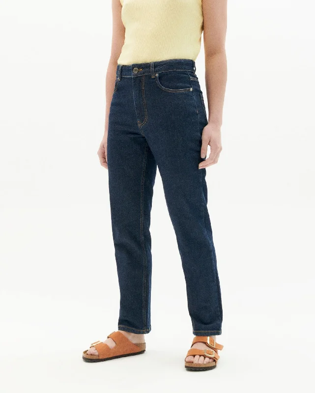 Nele Jeans Dark Denim Fashionable Raw Hemmed Jeans