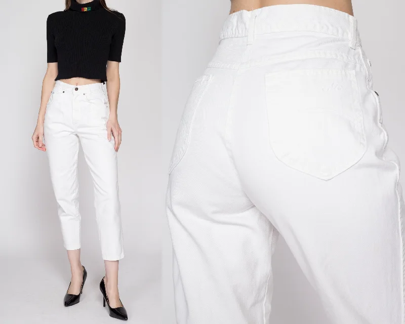 Petite Small 80s Chic White High Waisted Jeans 25.5" Fashionable Relaxed Fit Denim