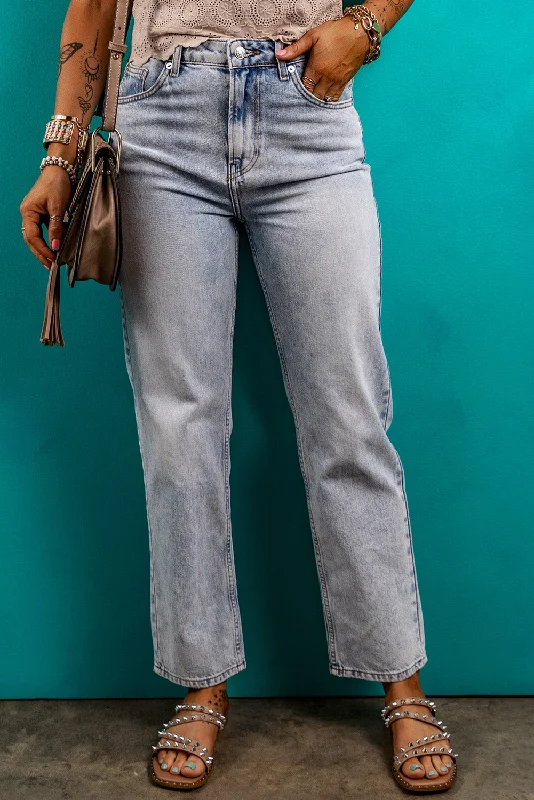 Pocketed Mid-Rise Waist Jeans Trendy Colored Denim Jeans