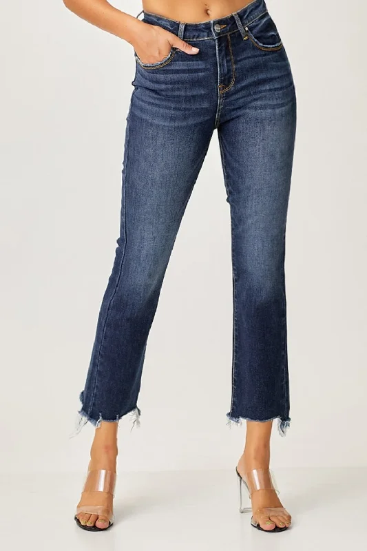 Risen Full Size Frayed Hem Cropped Straight Jeans Stylish Cargo Style Jeans