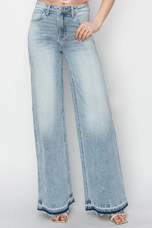 Risen Full Size High Rise Wide Leg Jeans Fashionable White Denim Jeans