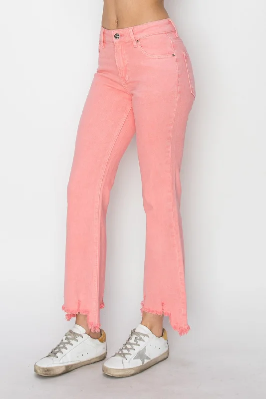RISEN Raw Hem Bootcut Jeans with Pockets Comfortable Mid-Rise Jeans