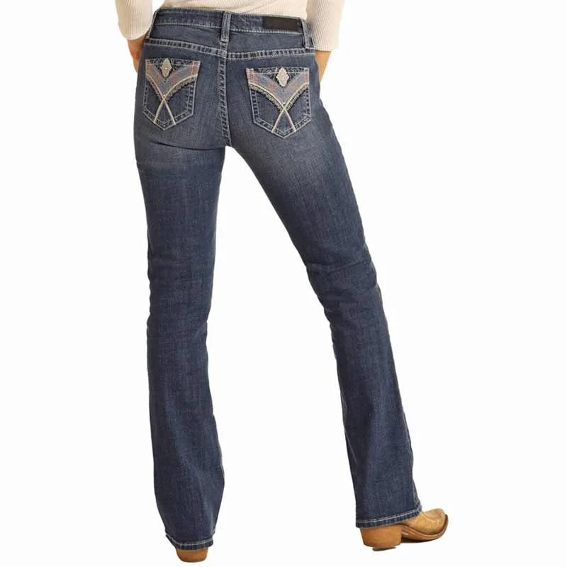 Rock & Roll Denim Women's Aztec Criss-Cross Bootcut Jeans Trendy Plus Size Jeans