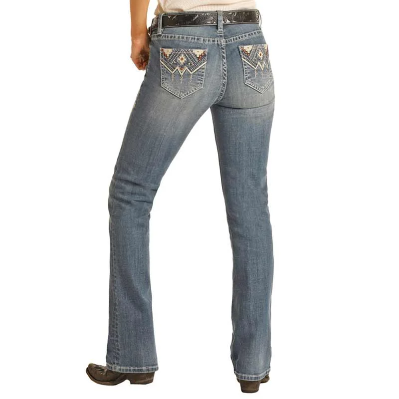 Rock & Roll Denim Women's Aztec Studded Bootcut Jeans Classic Blue Denim Jeans