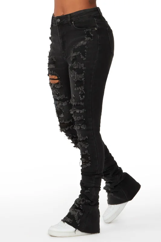 Your Loss Black Distressed Super Stacked Jean Fashionable Slim Fit Jeans
