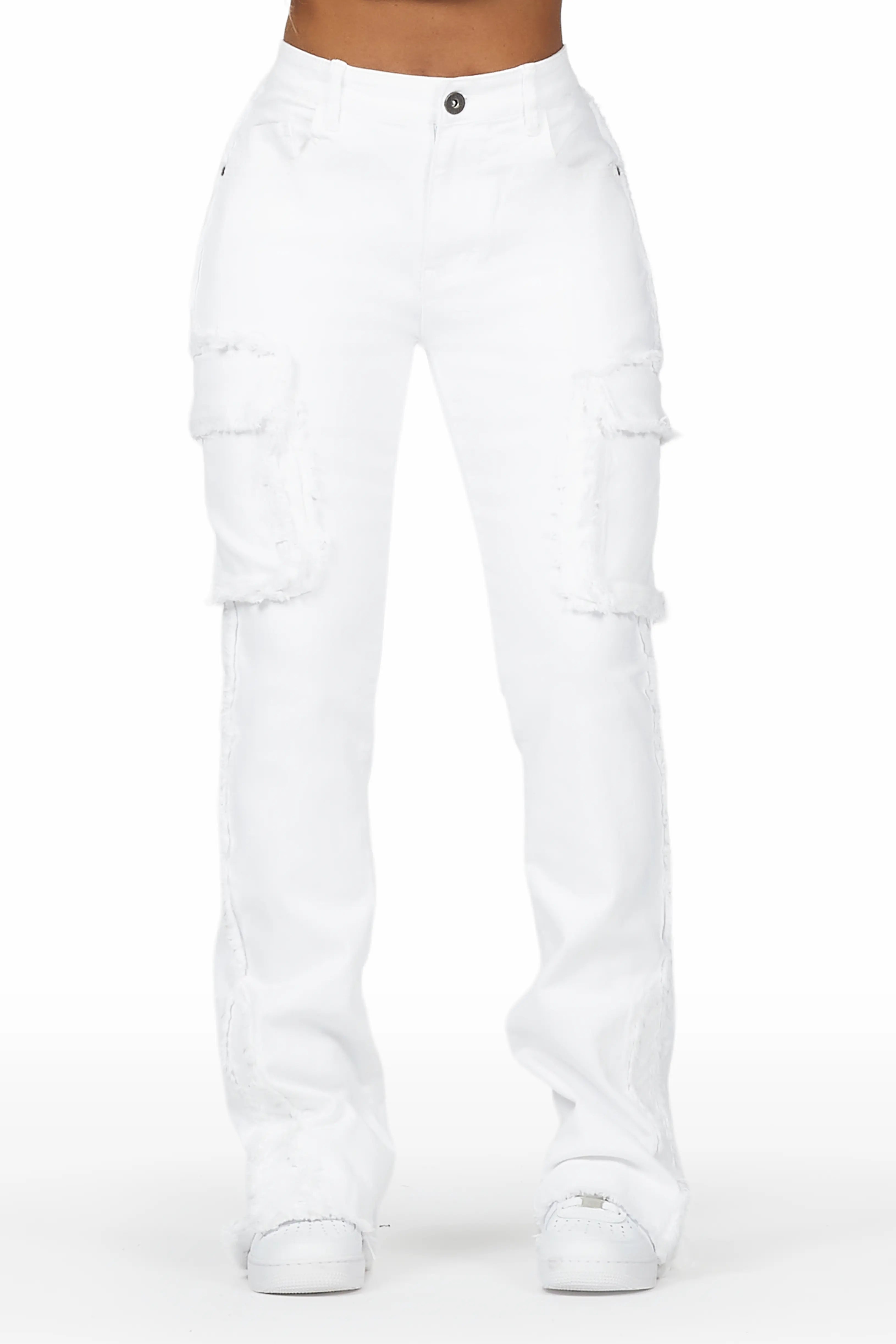 Kassidy White Stacked Flare Jean Casual Light Wash Jeans