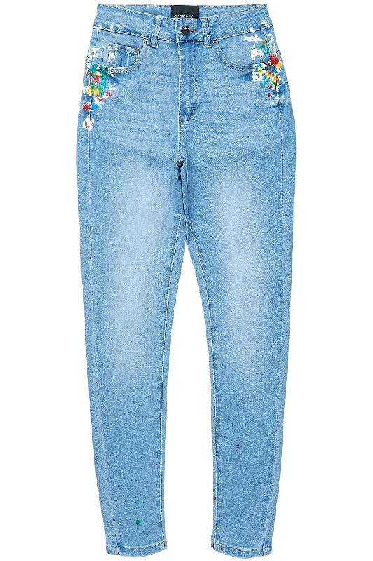 Emmie Light Wash Skinny Jean Trendy Wide-Leg High-Waist Denim