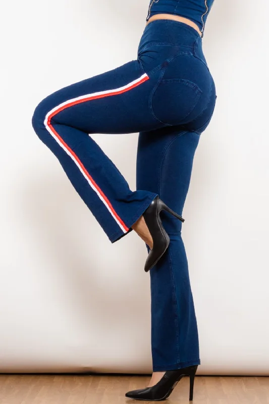 Side Stripe Zip Closure Bootcut Jeans Trendy Plus Size Jeans