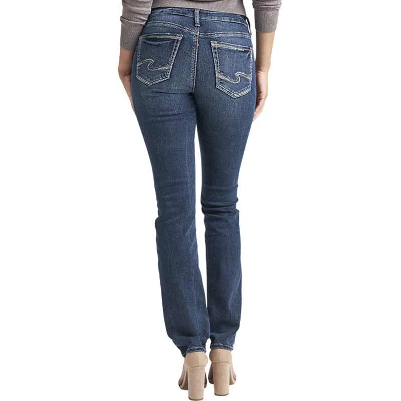 Silver Jeans Women's Suki Mid Rise Straight Leg Jeans Fashionable Vintage Wash Jeans