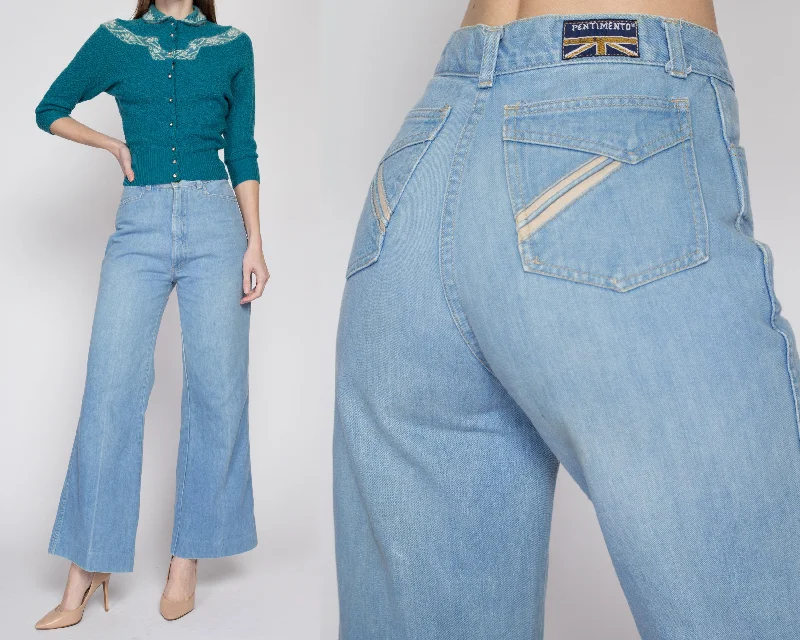Small 70s High Waisted Light Wash Flared Jeans 26" Comfortable Dark Wash Jeans