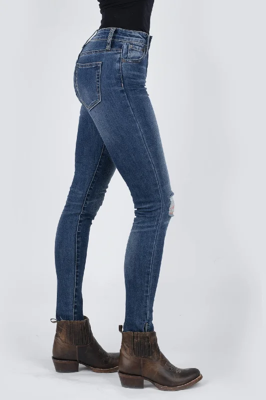 Stetson 902 Womens Blue Cotton Blend High Waist Jeans Trendy Patchwork Denim Jeans