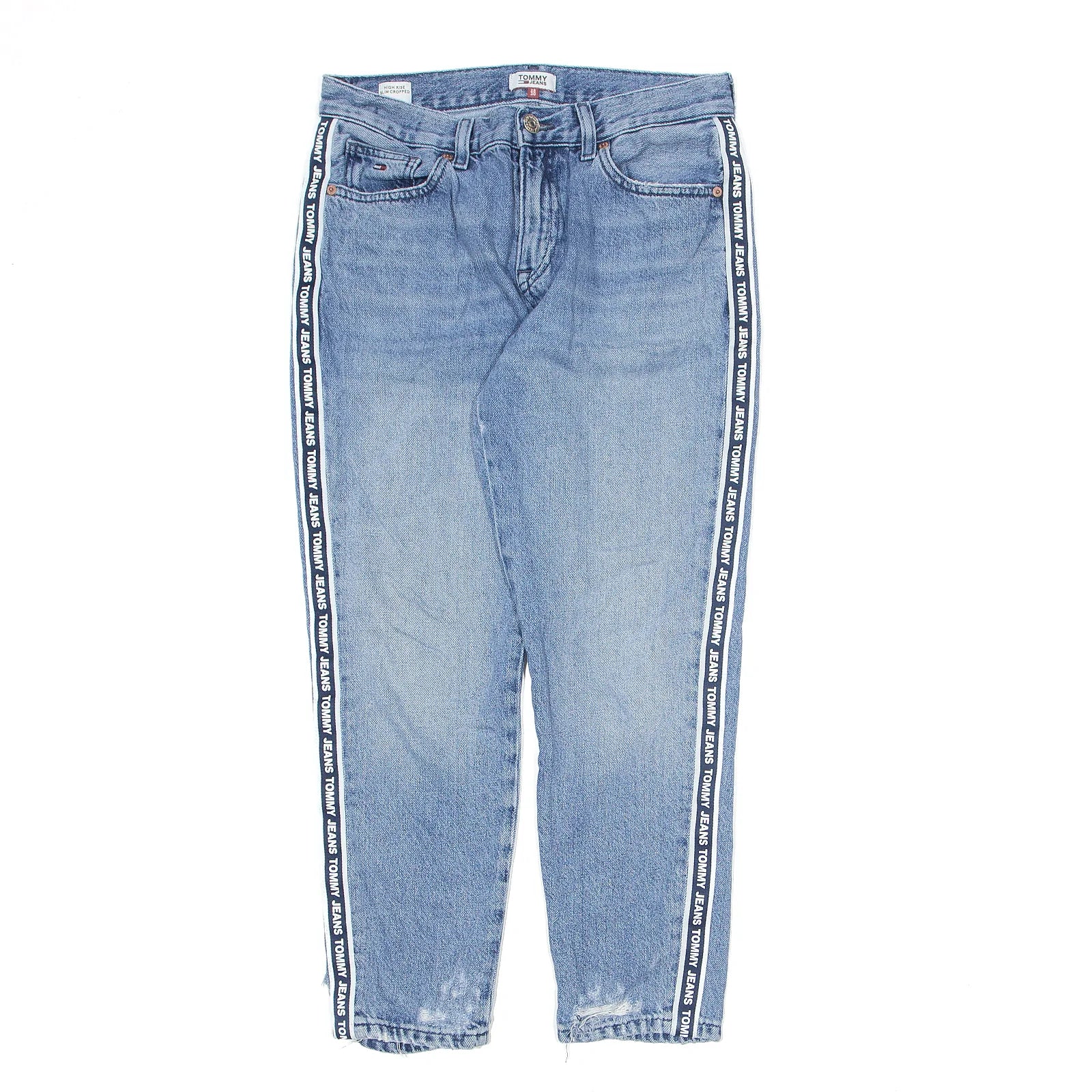 TOMMY HILFIGER Izzy Cropped Blue Jeans W28 L26 Comfortable Distressed Straight-Leg Jeans