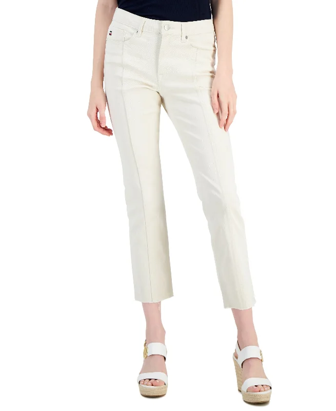Tommy Hilfiger Womens Tribeca Raw Hem Front Seam Jeans Comfortable Distressed Straight-Leg Jeans