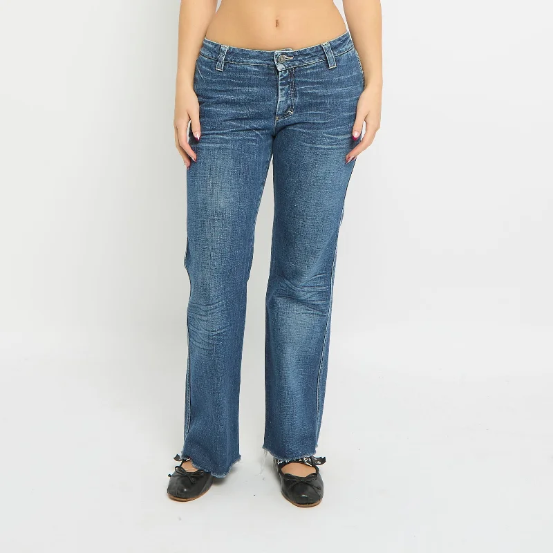 VERSACE Low Waist Raw Hem Jeans  - UK 10 Comfortable Zip-Fly Denim Jeans