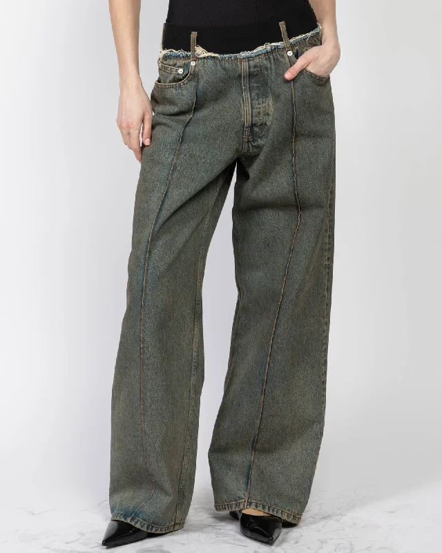Elasticated Waist Jeans Trendy Pleated Waist Jeans