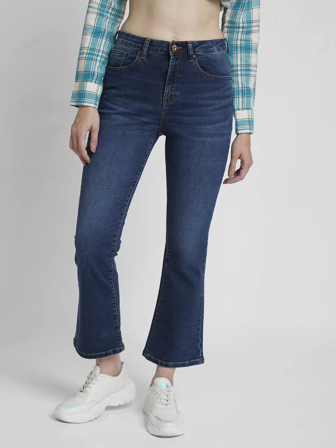 Spykar Women Mid Blue Lycra Bootcut Fit Ankle Length Low Distressed Jeans -(Elissa) Trendy Patchwork Denim Jeans Spykar Women Mid Blue Lycra Bootcut Fit Ankle Length Low Distressed Jeans -(Elissa) Trendy Patchwork Denim Jeans