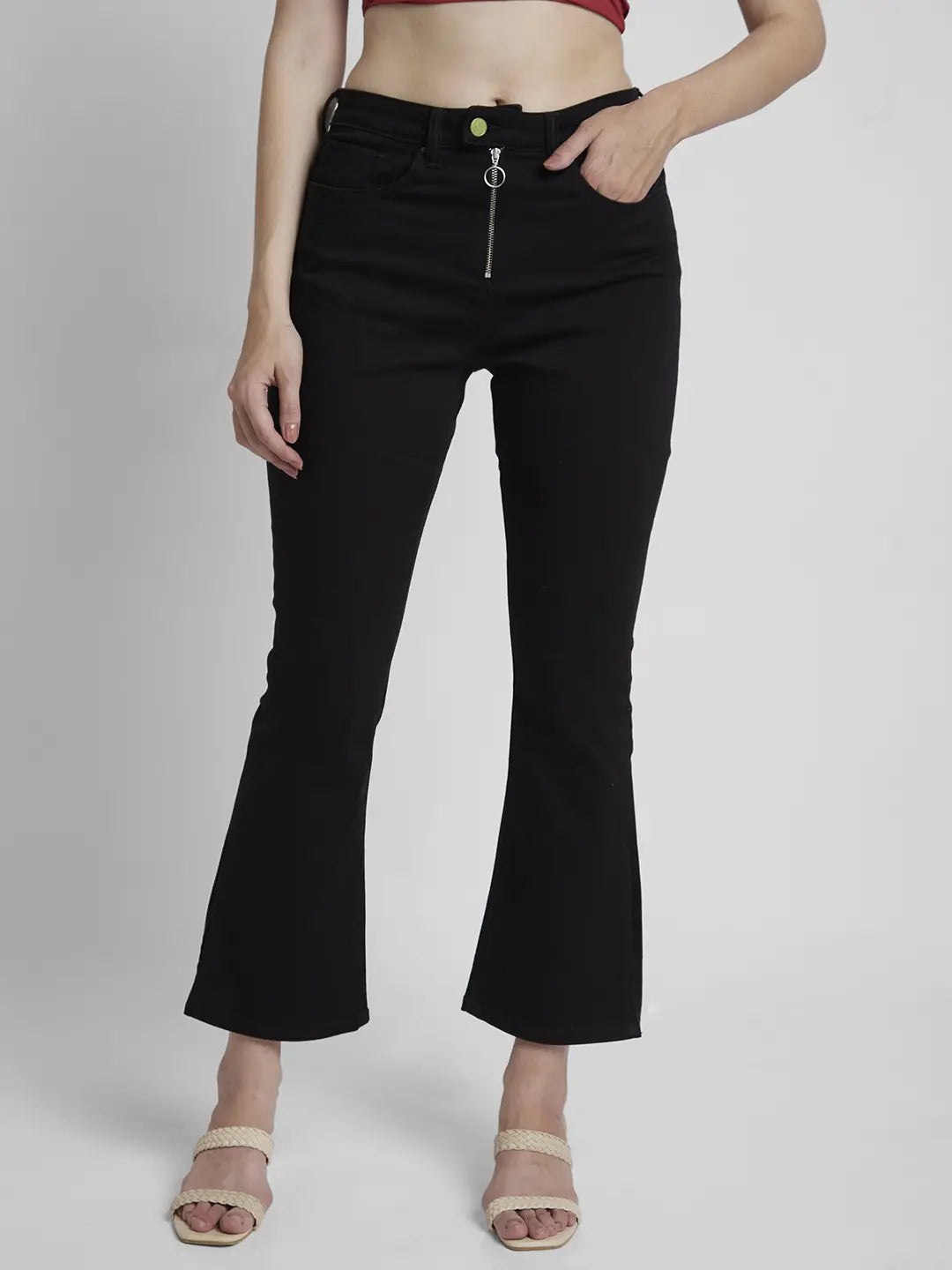 Spykar Women Black Lycra Bootcut Fit Ankle Length Clean Look Jeans -(Elissa) Comfortable Stretch Fit Jeans