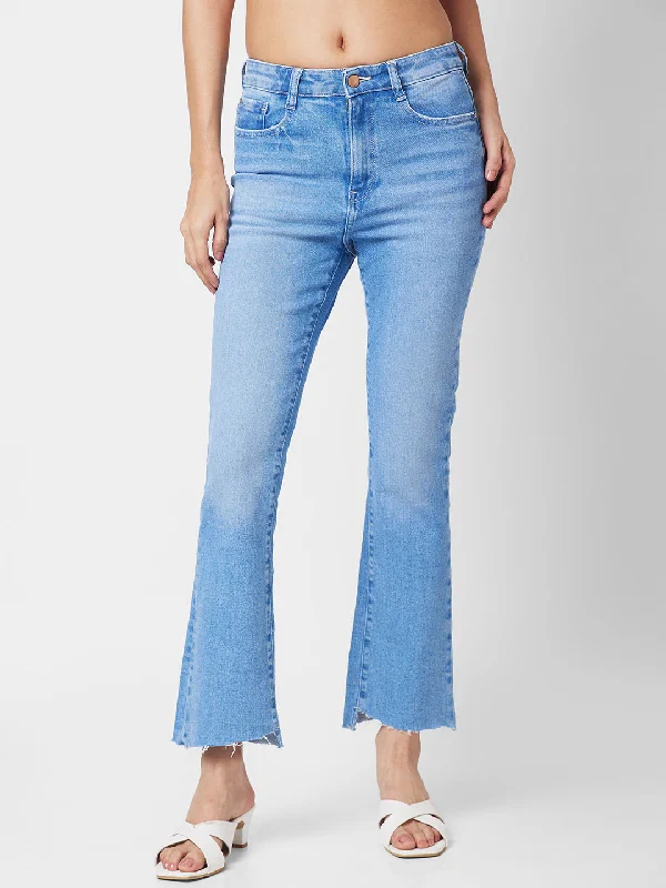 Spykar Women Bootcut Heavy Fade Stretchable Jeans Stylish Paperbag Waist Denim