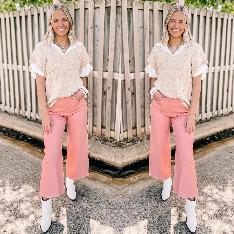 Chic Meet Up Wide Leg Cropped Denim Jeans in Coral Stylish Tapered Fit Jeans