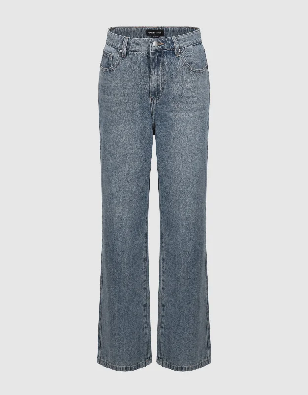 Wide-Leg Jeans Comfortable Folded Hem Jeans