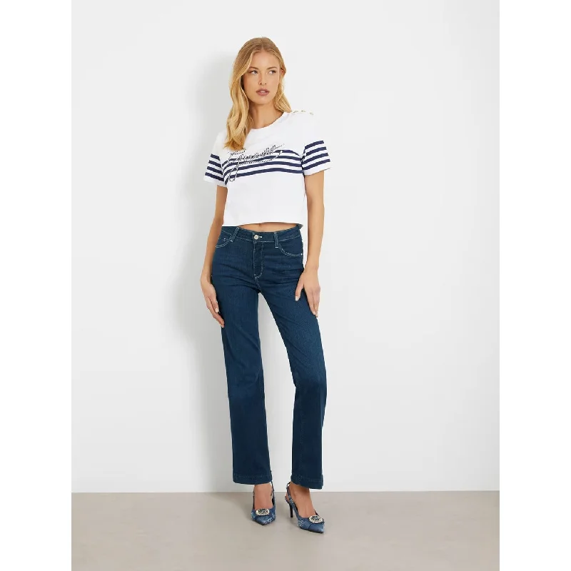 Blue Mid Rise Boot Cut Jeans Chic Faded Blue Jeans