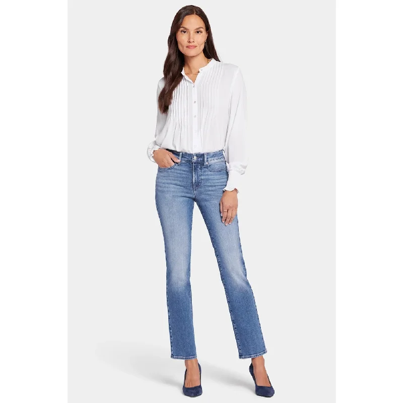 Mid Blue High Rise Straight Jeans Cozy Tencel Blend Denim Jeans