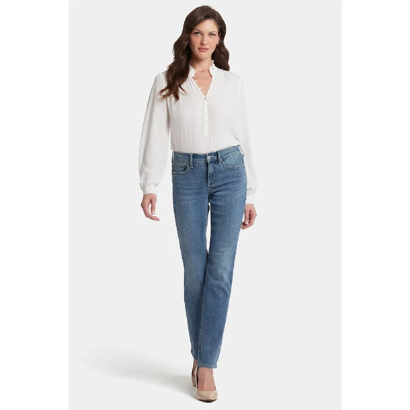 Mid Rise Blue Straight Jeans Trendy Flared Leg Jeans