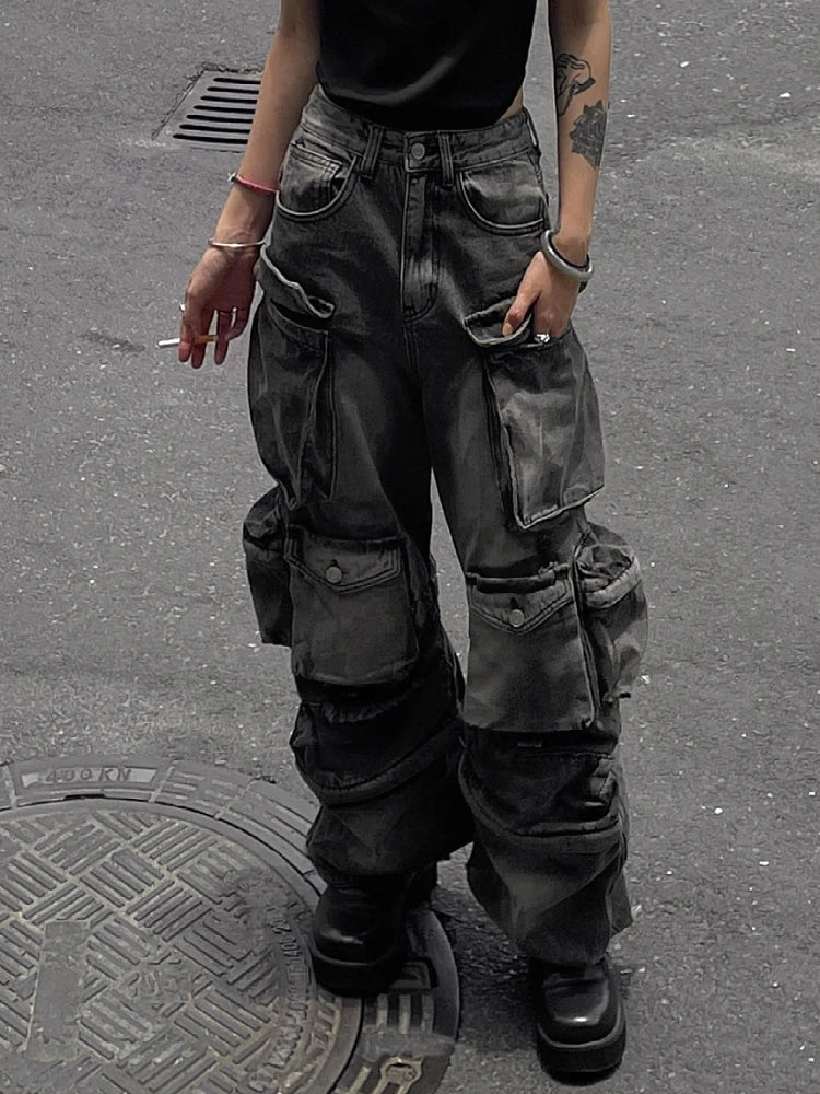 Women Baggy Y2K Goth Cyber Punk Denim Pants Cargo Pants Mom Jeans Fashionable Relaxed Fit Denim Women Baggy Y2K Goth Cyber Punk Denim Pants Cargo Pants Mom Jeans Fashionable Relaxed Fit Denim