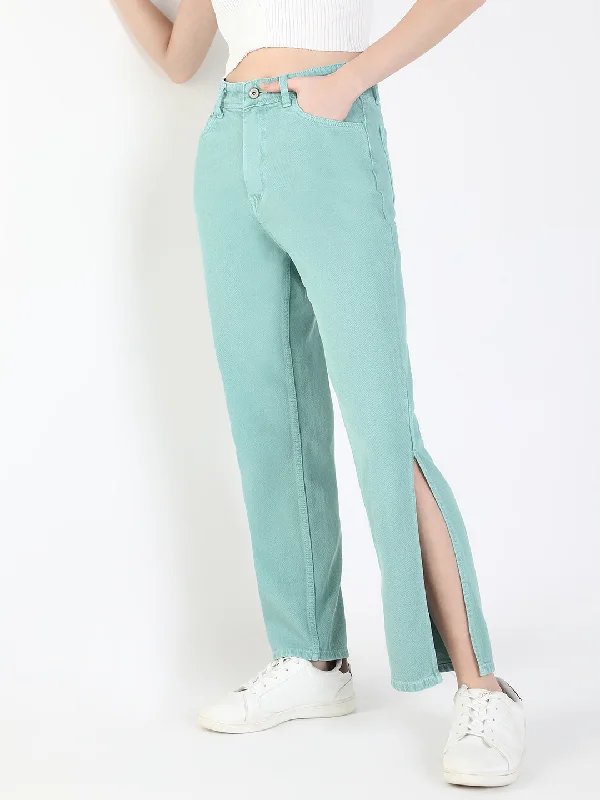 Women Sea Green Straight Fit Jeans-GZ-5594-Seagreen Comfortable Boyfriend Jeans