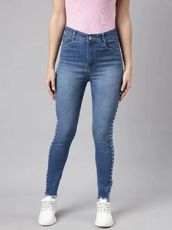 Women Skinny Fit Denim Blue Jean-LT-105534-Blue Trendy Low-Rise Slim Jeans
