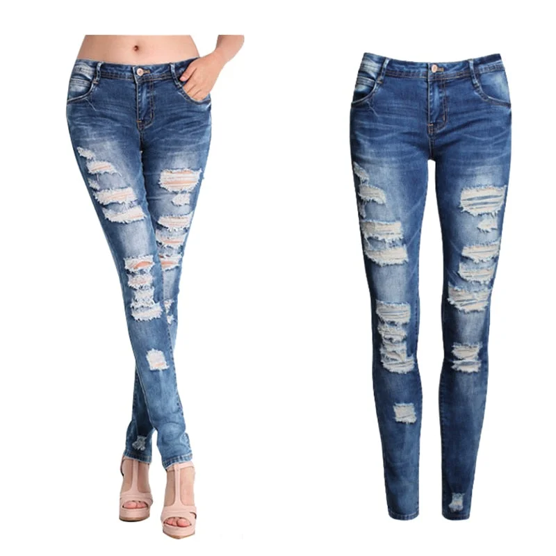 Women Slim Ripped Jeans Trendy Cut-Off Denim Shorts