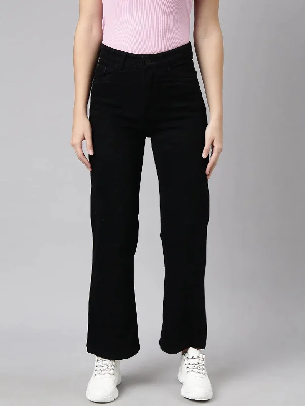 Women Straight Fit Denim Black Jean-GZ-5607-Black Casual High-Waisted Bootcut Jeans