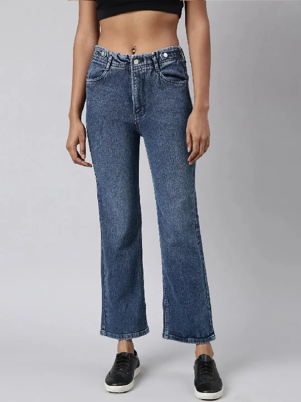 Women Straight Fit Denim Blue Jean-GZ-5884-1-Blue Casual Straight-Leg Jeans