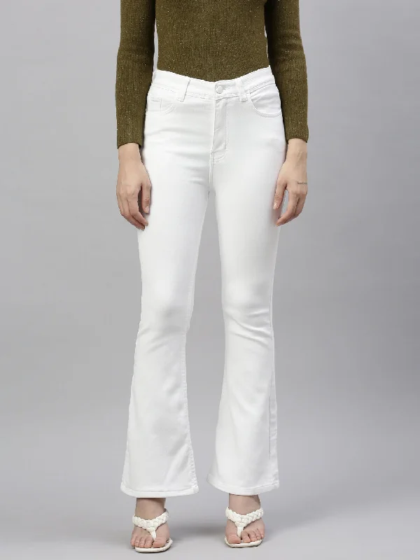 Women White Bootcut Jeans-GZ-5971-White Comfortable Flare Leg Jeans