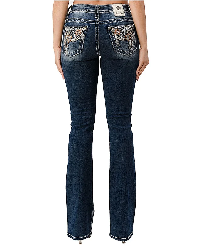 Women's Dreamy Floral Bootcut Jeans Trendy Wide-Legged High-Waist Jeans