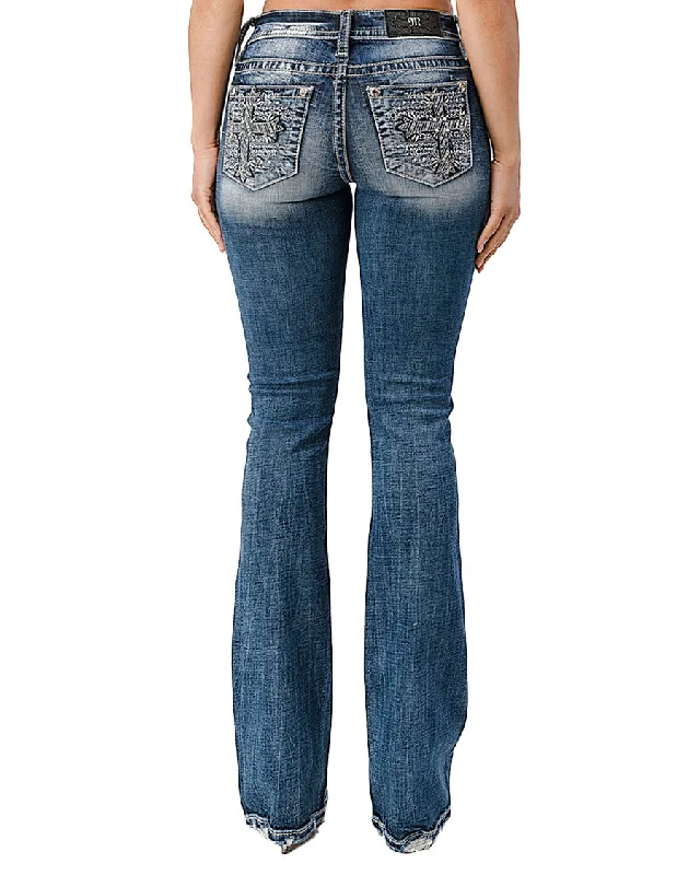 Women's Shimmering Cross Bootcut Jeans Stylish Bootcut Denim Jeans