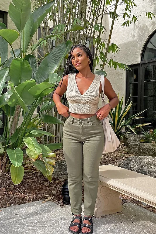 World's Greatest Mom Jeans - Olive Chic Double Waistband Jeans