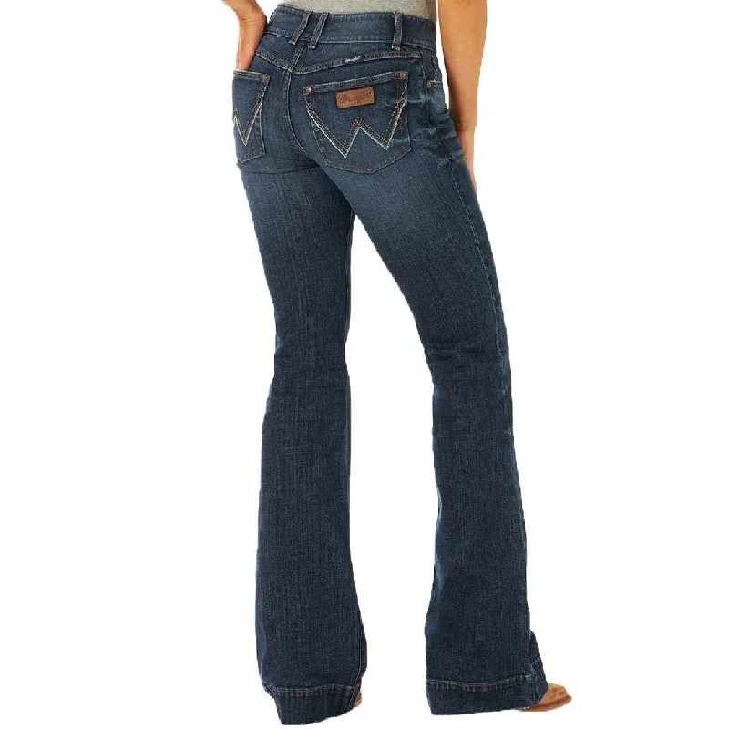 Wrangler Women's Retro Mae Wide Leg Trouser Jeans Stylish Stone-Wash Denim Jeans