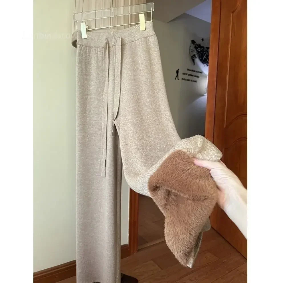 Slim Simple Knit Wide-leg Pants Women's Autumn and Winter High-waisted Elegant Wool Trousers Slim Simple Knit Wide-leg Pants Women's Autumn and Winter High-waisted Elegant Wool Trousers